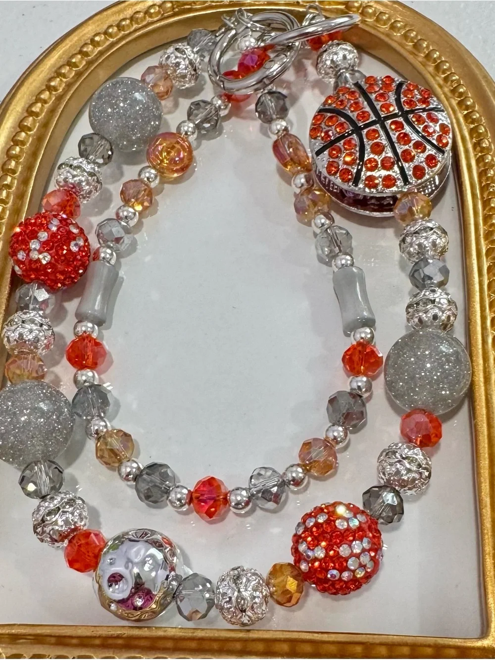 New Sparkling Orange & Silver Basketball Charm Phone Chain